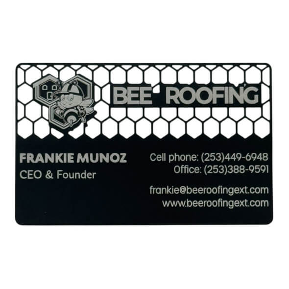 Metal Business Card Bee Roofing - front Metal Business Card Bee Roofing - front