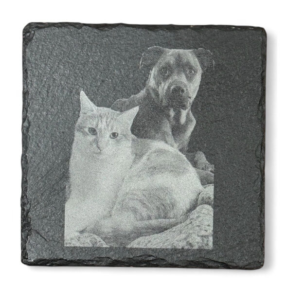 Dog and Cat Engraved on Slate Coaster