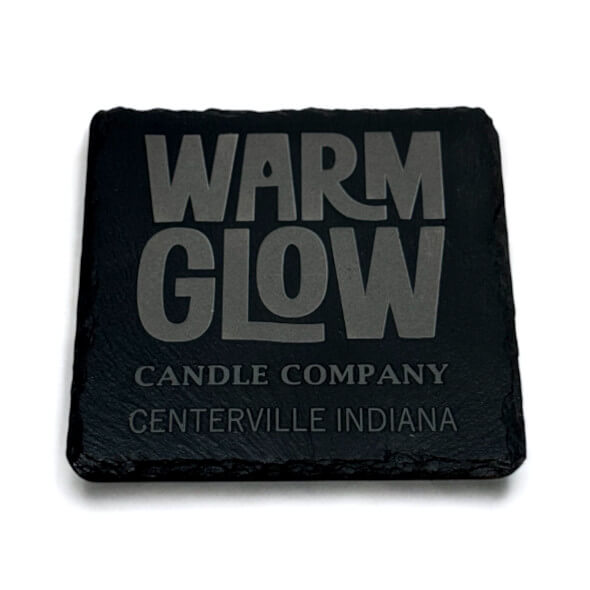 Warm Glow Company custom engraved slate candle coasters with candle Warm Glow Company custom engraved slate candle coasters with candle